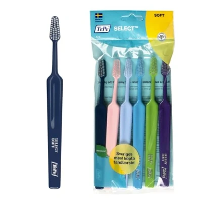 Image of TePe Select Toothbrush, Soft, Mixed Pack, 6pcs, efficient for Plaque Removal with Tapered Brush Heads, Gentle Cleaning Soft Bristle Toothbrush