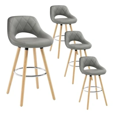 Image of WOLTU Breakfast Kitchen Counter Bar Stools Set of 4 pcs Faux Leather Seat Chairs Wood Legs Barstools Grey High