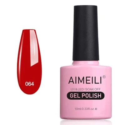 Image of AIMEILI Hema Free Gel Nail Polish Red, UV LED Soak Off Art Manicure Pedicure Ideal for Salon Studios &amp; Home Use, Long Lasting Easy to Apply Pillar Box Red (064) 10ml