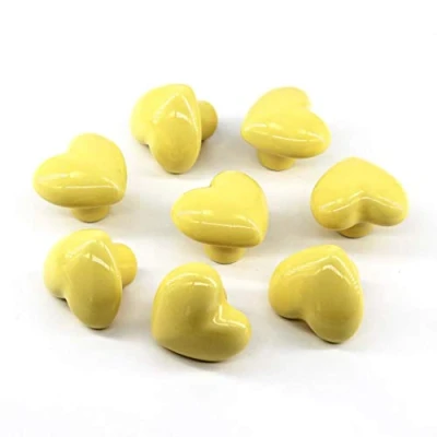 Image of Flomore Yellow Drawer Knob Ceramic Cabinet Knobs Kids Room Handle Pull Heart Shape For Dresser Drawers (Pack of 8 Screws Included)