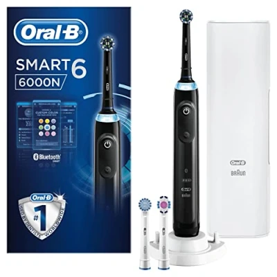 Image of Oral B Smart 6 Electric Toothbrushes For Adults, App Connected Handle, 3 Toothbrush Heads &amp; Travel Case, 5 Modes, Teeth Whitening, 2 Pin UK Plug, 6000N