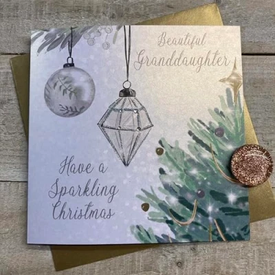 Image of White Cotton Cards BEAUTIFUL GRANDDAUGHTER CHRISTMAS TREE &amp; BAUBLES CARD, HAND FINISHED (C23 127)