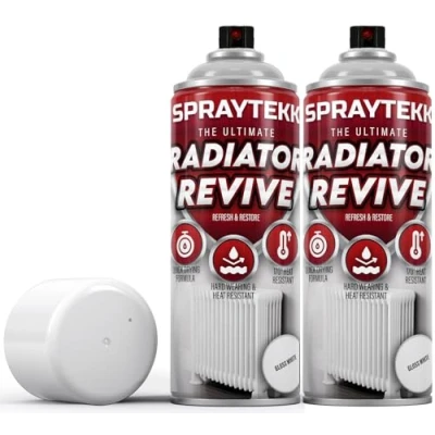 Image of SPRAYTEKK Radiator Spray Paint Heat Resistant up to 170C All in One Primer, Undercoat &amp; Topcoat Fast Drying, Anti Rust For Radiators, Pipes, Boilers Hot Water Tanks (Gloss White, 2)