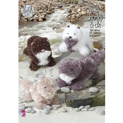 Image of King Cole 9078 Knitting Pattern Toy Otters in Tinsel Chunky and DK