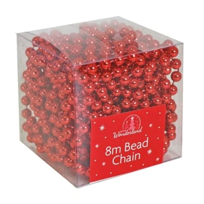 Image of Christmas Luxury 8 Metre Bead Chain Garland Decoration Xmas Tree Hanging Ornaments (Red)