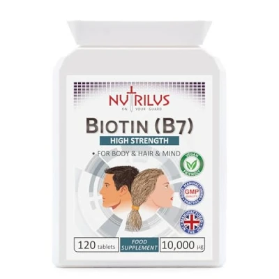 Image of Biotin 120 Tablets 10,000µg High Dose Active D One a Day Hair, Skin Metabolism Energy