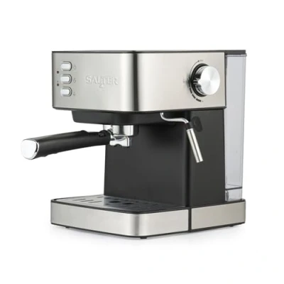 Image of Salter Manual Espresso Machine With Milk Frother Compatible Ground Coffee, 15 Bar Italian Pressure Pump, 1.6L Detachable Water Tank, Includes Measuring Spoon, Tamper &amp; Portafilter, 850W, EK6137