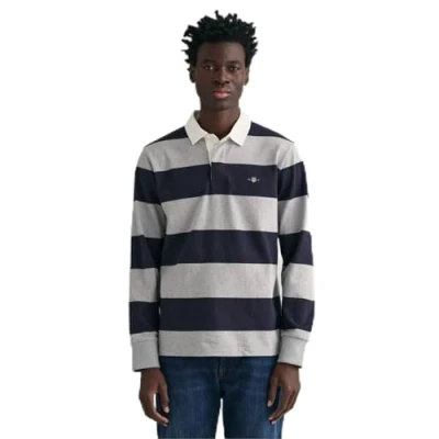 Image of GANT Mens Stripe Rugger Rugby Polo Shirt Grey Melange XL