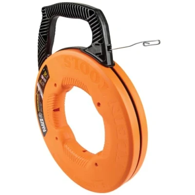 Image of Fish Tape/Wire Puller, Stainless Steel with Double Loop Tip, Optimized Housing and Handle, 1/8 Inch x 240 Foot Klein Tools 56341, Orange/Black