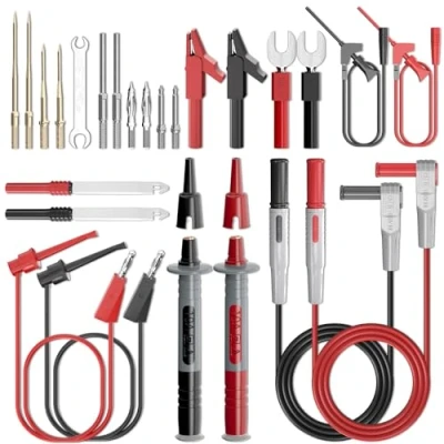 Image of Cleqee 25PCS Silicone Multimeter Test Leads Kit with Replaceable Gold Plated Precision Sharp Probe Set, Alligator Clips, Hooks and Wire Piercing Probes