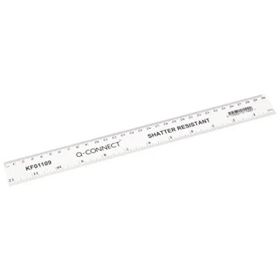 Image of Q Connect Ruler Shatterproof 300mm White (Inches on one side and cm/mm the other)