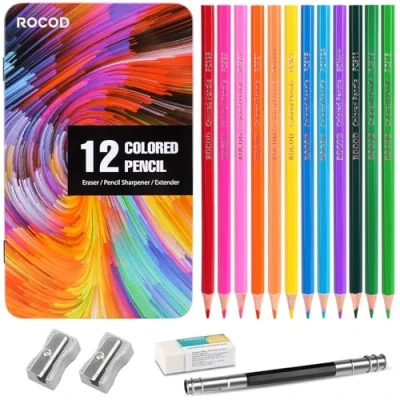 Image of ROCOD 12 color Colored pencils Professional coloring for Kids and Adults Art drawing pencil set.