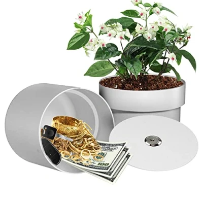 Image of Iron Flower Pot Hidden Safe, Secret Safe Compartment Lock Box Hideaway Storage Money, Keys and Other Valuables, Waterproof, Corrosion (White)