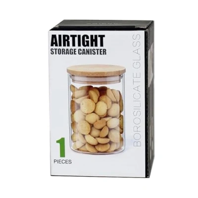 Image of Aminno 500ml High borosilicate glass sealed storage jar with wooden lid