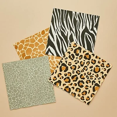 Image of 16 Safari Animal Print Napkins, Childrens Jungle Birthday Party, Teenager Pattern Paper Plate, Party Napkins