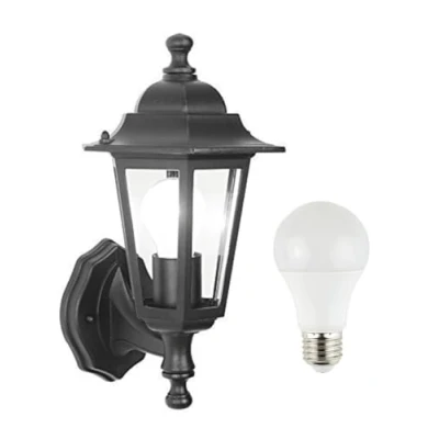 Image of LED Outdoor Wall Lantern Outside Light Security Black 6 Sided Exterior Lamp