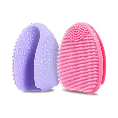 Image of HieerBus Silicone Face Scrubber,Manual Exfoliating Brush,Handheld Facial Cleansing Brush for Women Men Blackhead Removing Pore Massaging Sensitive, Delicate, Dry Skin (3rd Pink+Purple)
