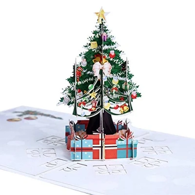 Image of Pop Up 3D Christmas Card, Greeting Card with Tree Design Xmas Cards for New Year