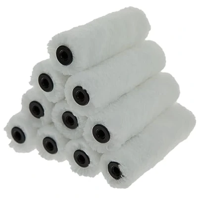 Image of Coral 41871 Aspire 4 inch 10 Piece Pack Paint Mini Roller Covers Professional 10MM Medium Pile Sleeve Premium Microfibre for Semi Smooth Surfaces with Trade Emulsion or Gloss Pure White