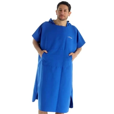 Image of Adore Changing Robe Quick Drying Microfibre Poncho Towel With Pocket &amp; Hood For Beach Swimming Surfing, Royal Blue, L/XL