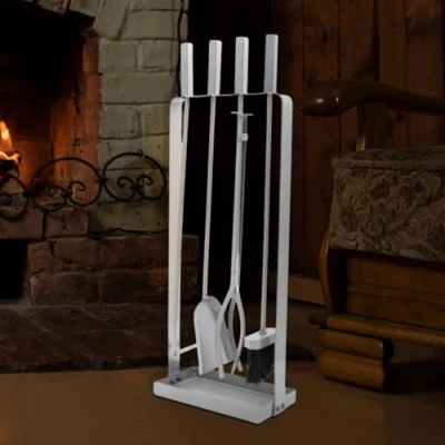 Image of Marco Paul Modern Square Fireside Tool Set Coal Fireplace Contemporary Fire Bucket with Vintage Style Companion Wood Burner, Scuttle Kindling Log Burner Accessories 4PC