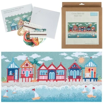 Image of Seaside Beach Huts Cross Stitch Kit 48x28cm
