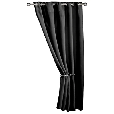 Image of Emma Barclay Cali Eyelet Woven Thermal Blackout Door Curtain in Black Width 46&quot; x 84&quot;Drop (116x213cm)