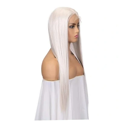 Image of Women Straight Hair Wig, Long Platinum Blonde Lace Front Wig for Christmas Carnival Cosplay Party, Synthetic Heat Resistant