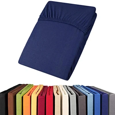 Image of Viana aqua textile fitted cotton sheet, Cotton, dark blue, 140x200 bis 160x200 cm