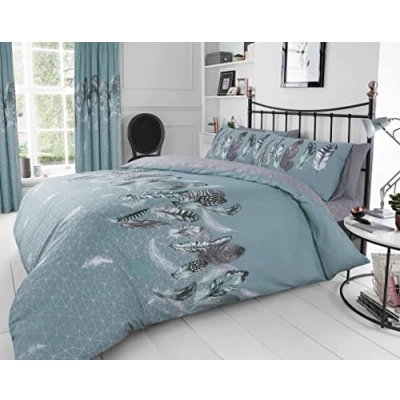 Image of GC GAVENO CAVAILIA Geometrical Duvet Cover, Feather Bedding Set, Reversible Comforter Super King Bed Covers With Matching Pillowcases, Duck Egg
