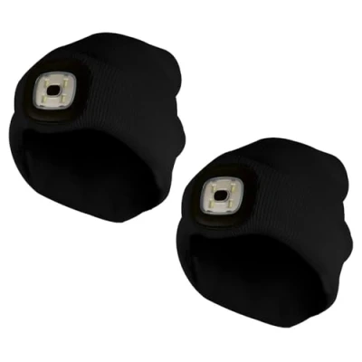 Image of Keanu Pack of 2 Adults LED Beanie Hats Mens Ladies Winter Knit with Glowing Light Torch Black, Hi Viz Neon Yellow, Pink, Grey One Size (Pack Black)