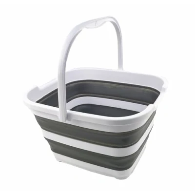 Image of SAMMART 15L Collapsible Rectangular Handy Basket/Bucket (15L rectangular, White/Steel Grey)