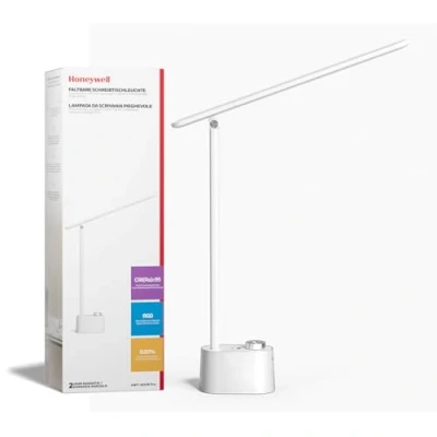 Image of Honeywell Upgraded LED Desk Lamp H01 Pro Sunturalux™ Foldable Light with USB A+C Charging Port, 3 Color Modes Dimmable Table for Home Office Reading White