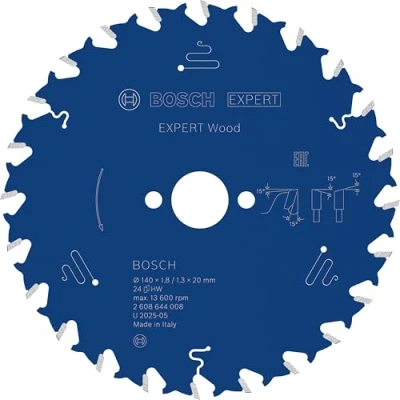 Image of Bosch 2608644008 24T &quot;Expert&quot; Circular Saw Blade for Wood, Blue, 140 x 20 1.8 mm