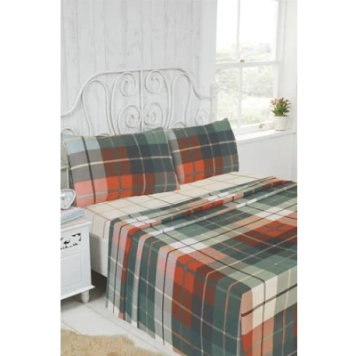 Image of Rapport Home Lomond Flannelette Sheet Set Single Brushed Cotton Fitted + Flat Pillowcase Terracotta