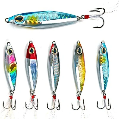 Image of Sougayilang Jigs Fishing Lures Sinking Metal Spoons Micro Jigging Bait with Treble Hook for Saltwater Freshwater