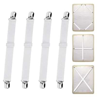 Image of HRLORK Bed Sheet Clips Fasteners Mattress Cover Elastic Adjustable Straps Bedsheet Grippers White 2 4 Packs
