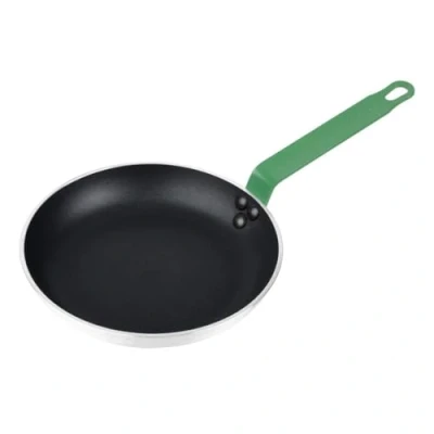 Image of Hygiplas Aluminium Non stick Teflon Frying Pan Green Handle 24cm