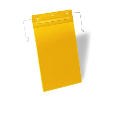 Image of Durable Document Pocket with Wire Hanger A4 Portrait, Pack of 50 Pieces, Yellow