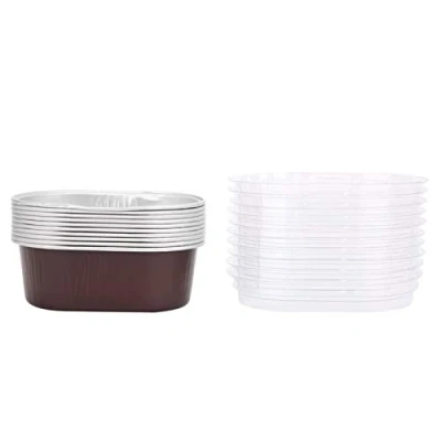 Image of 10Pcs Disposable Oval Shaped Aluminium Foil Cake Molds Pie Tins Cupcake Pudding Mould Baking Cups Mold with Lid(Brown)