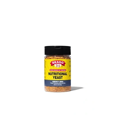 Image of Bragg Premium Nutritional Yeast Seasoning Vegan, Gluten Free Good Source of Protein &amp; Vitamins Nutritious Savory Parmesan Cheese Substitute (Smoky BBQ, 3.0 Ounce (Pack 1))