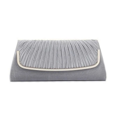 Image of Damara Womens Simple Pleated Satin Clutch Evening Bag,Grey
