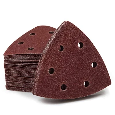 Image of SPEEDWOX 50 Pcs Triangle Sanding Pads Hook and Loop 80 Grit Oscillating Pad 90mm 6 Holes Fit 3 1/2 Inches Multi Tool Detail Sander Sandpaper Discs