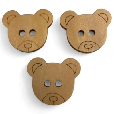 Image of KnitForLess 21mm Natural Wooden Teddy Bear Buttons, 2 Hole, Sewing, Knitting, Craft (10)
