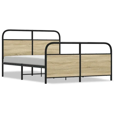 Image of vidaXL Bed Frame 120x200 cm Sonoma Oak Engineered Wood Durable Steel Slatted Base Modern Bedroom Furniture