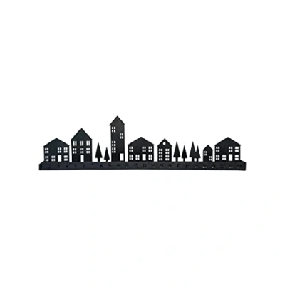 Image of Ivyline Advent Tea Light Centrepiece in Black with Cityscape Scenic Design Christmas Festive Metal Candle Holder H20 x W70 D6 cm