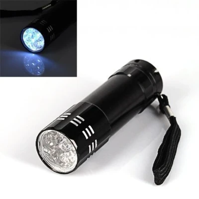 Image of Accessotech 9 LED Bright Black Aluminum Flashlight Mini Small Torch Travel Camping Hiking