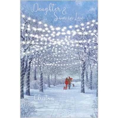 Image of Abacus Cards Daughter and Son in Law Christmas Card with Romantic Snowy Walk Design Special Finish Eco Friendly Single Xmas Envelope