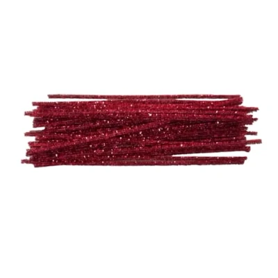 Image of SEQUENTIAL 100 pcs RED tinsel pipe cleaners for craft sparkly glitter wire stems 6mm x 30cm long arts &amp; crafts creative DIY projects decorations (100 TINSEL)