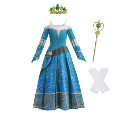 Image of Lito Angels Princess Merida Fancy Dress Up Costume with Accessories for Kids Girls Age 6 7 Years (Tag Number 120), Blue